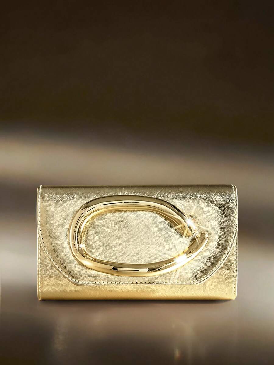 Soiraine Stylish Metal Arm-In-Arm Bag, Suitable For Parties - Gold - View 1