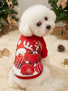 PETSIN 1pc Cute Santa Claus Elk Snowflake Christmas Ball Pattern Pet Soft And Comfortable Pet Clothes - Multicolor - View 2