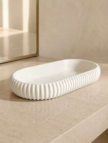 2 Pieces/1 Piece, Plastic Oval Storage Tray, Minimalist Black Or Cream White Striped Design With Elevated Curved Edge, Versatile Jewelry, Cosmetics, Keys And Coin Storage Case - Multicolor - View 14