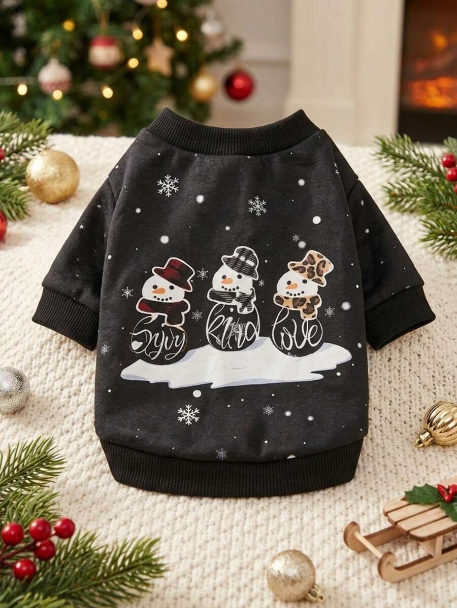 PETSIN 1pc Snowman Graphic Print Creweck Sweatshirt For Pets, Christmas - Multicolor - View 1