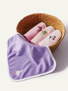 Cozy Pixies 4-Pack Baby Embroidered Butterfly Cherry Cute Pattern Washable Small Square Towel, Easy To Clean, Skin-Friendly And Comfortable, Made Of Towel Materia - Multicolor - View 3