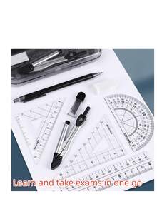 Juego de 8 piezas/Set de compás y regla transparente simple, herramientas de dibujo precisas diseñadas para estudiantes, adecuadas para tareas escolares de matemáticas y geometría - Gris - Ver 3
