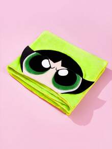 THE POWERPUFF GIRLS X SHEIN Little Policewoman Embroidered Fleece Hooded Wearable Blanket, Home Cosplay, Spring/Winter - Green - View 5