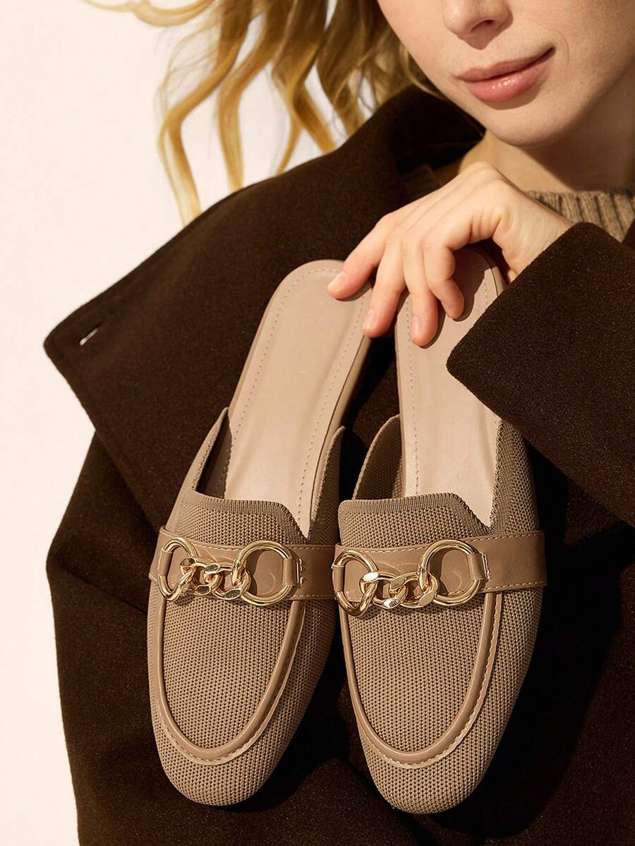 CUCCOO BASICS 女款時尚穆勒鞋 舒適布面樂福鞋 適合通勤與度假 - 卡其色 - 查看 1