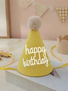 1pc/1set Lace Felt Birthday Hat Party Photo Prop Decoration With Pom Pom Balls - Multicolor - View 20