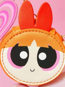 THE POWERPUFF GIRLS X SHEIN Contrasting Color Mini Keychain Change Bag, With Acrylic Pendant, Zipper Small Storage Bag, Can Store Coins, Suitable For Young People, Hang It In The - Orange - View 3