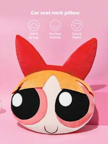 THE POWERPUFF GIRLS X SHEIN 1件裝 Blossom 車用頸枕，彈性束帶適用於大多數車型，可愛卡通造型裝飾枕，可用於車內 - 橘色 - 查看 2