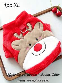 1件寵物聖誕搖粒絨衛衣，聖誕老人與馴鹿刺繡狗貓衣服，附D型環，小型寵物保暖節日穿搭 - 麋鹿 - 查看 9