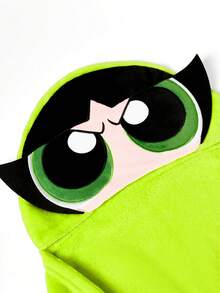 THE POWERPUFF GIRLS X SHEIN Little Policewoman Embroidered Fleece Hooded Wearable Blanket, Home Cosplay, Spring/Winter - Green - View 6