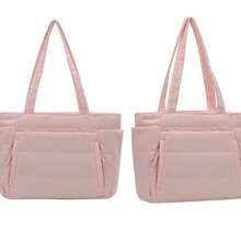 1Pc New Large Capacity Quilted Tote Bag Set For Women, Multi-Pocket With Cup Holder & Laptop Sleeve, Minimalist Work Travel Handbag, Gift For Her, Perfect For Commute, Short & Spring Trips, Weekend Getaway - Pink - View 11