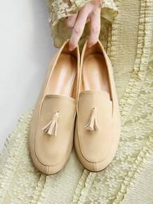 CUCCOO BIZCHIC Rice Apricot Velvet Tassel Slouchy, Flat Bottom Not Tired Feet Daily Commuting Versatile Shoes - rice apricot - View 1