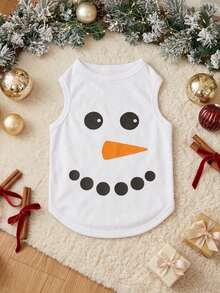 PETSIN 1pc Christmas Snowman Printed Pet Tank Top White Breathable Pet Clothes - Multicolor - View 2