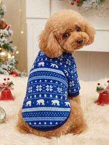 PETSIN 1 Pc Christmas Blue & White Flannel Cute Print Pet Sweatshirt - Multicolor - View 4