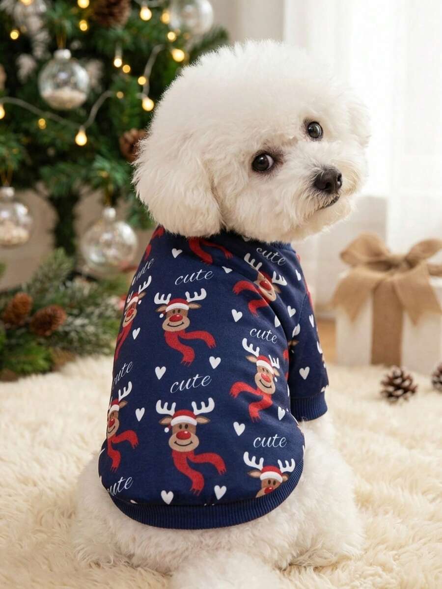 PETSIN 1件裝聖誕鹿頭戴圍巾字母Love寵物聖誕服 親膚透氣寵物衣服 - 彩色 - 查看 1
