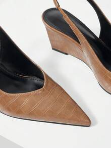 Mnmlis Pointed Wedge Heel Elegant And Simple Backspace Commuter Versatile Wedge Heel Shoes Fall Shoes - Khaki stone pattern - View 4