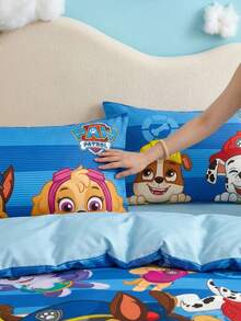 SHEIN | PAW Patrol 3件組卡通圖案被套組，柔軟保暖，可機洗，適用單人/雙人/Queen/King尺寸床 - 汪汪隊深藍色 - 查看 4