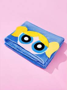 THE POWERPUFF GIRLS X SHEIN 小女警刺繡抓絨連帽穿戴式毯，居家 Cosplay，春/冬季 - 藍色 - 查看 5