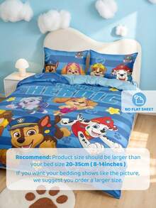 SHEIN | PAW Patrol 3件組卡通圖案被套組，柔軟保暖，可機洗，適用單人/雙人/Queen/King尺寸床 - 汪汪隊深藍色 - 查看 5