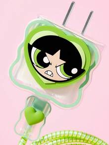 THE POWERPUFF GIRLS X SHEIN 數據線保護套，適用於 iPhone 充電器，4 件組手機線材保護套，充電器保護套（不含數據線） - 綠色 - 查看 4