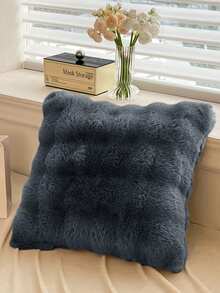 Cirelle 1pc Soft Plush Throw Pillow Cover, Luxury Faux Rabbit Fur Square Cushion Case, Decorative Fluffy Pillowcase For Sofa Couch Bedroom Home Decor, Solid Color, No Pillow Insert - Dark Grey - View 5