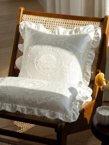 Pack Of 1, Pure White Ruffle Trim, Embroidery, Hollow, Embroidery, Decorative Pillow Pillowcase - Multicolor - View 2