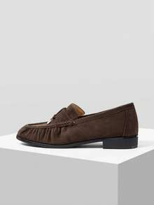 Mnmlis Women's Fashion Pleated Casual Loafers, Vintage College Style - Coffee Brown - View 5