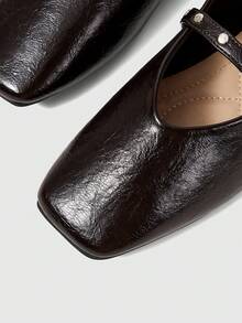 Sleekvia The New Women's Popular Fashion Is Simple And Elegant, Solid Color Slip-On Square Toe Flat Bottom Dark Brown Mary Jane Shoes - dark brown - View 4