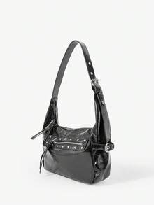 Viva Strut Ladies Shoulder Bag, Large Capacity, Rivet Decoration, Sweet And Cool Spice Girl Y2K, Zipper Closure, Adjustable Shoulder Strap, Suitable For Daily Sh - Black - View 3