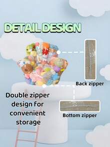Large DIY Stuffed Toy Storage Sofa, Transparent PVC Bean Bag Chair With Double Zipper, Extra Large Thickened Foldable Toy Organizer Bed With Soft Cushion Seat, Visible Storage Ottoman For Playroom Bedroom Living Room,Reusable Material - White - View 5