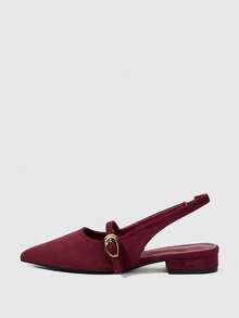 Sleekvia New French Retro Burgundy Suede Pointed Back Empty Sandals Women's Metal Buckle Thin Strap Back Strap Closed Toe Shoes - Burgundy - View 2