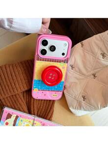 ShellaStory Frost Rose Children's Patch Button + Red Button Stand Colorful Polka Dot Button Patch Compatible With Apple 18pm Phone Case Phone 17 Stand 16 Dopamine 14 Adhesive Fashion, Unique, Girl, Creative, Geometric, Korean Style, Simple Style, Collage Style, Niche, Ins Style - Rose Red - View 7