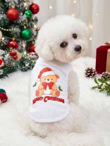 PETSIN 1pc Christmas Bear Letter Printed Pet Tank Top White Breathable Pet Clothes - Multicolor - View 3