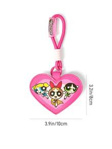 THE POWERPUFF GIRLS X SHEIN 愛心造型耳機收納包，橡皮筋結構設計，相容多款耳機，附掛繩方便攜帶，可收納 - 玫紅色 - 查看 6