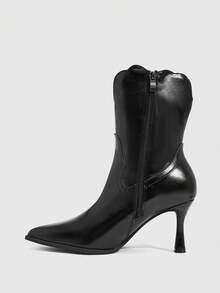 CUCCOO SZL Women's Shoes With Wavy Lace, Pointed Thin High Heels, Versatile Autumn And Winter Style, Temperament Short Boots - Black - View 4