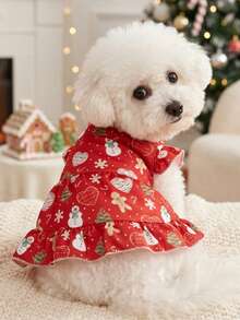 PETSIN 1 Cute Christmas Printed Red Dress Princess Dress Pet Bubble Sleeve Skirt - Multicolor - View 2