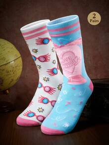 HARRY POTTER X SHEIN 女款中筒襪 2入組 - 混色 - 查看 9