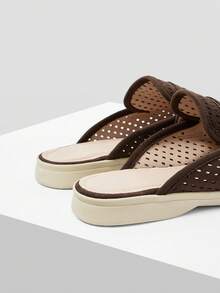 Mnmlis Retro Webbing Decorative Hollow Muller Drag Girl, Simple Baotou Lefu Half Drag, Commuter Casual Flat Bottom Sandals - Coffee - View 3