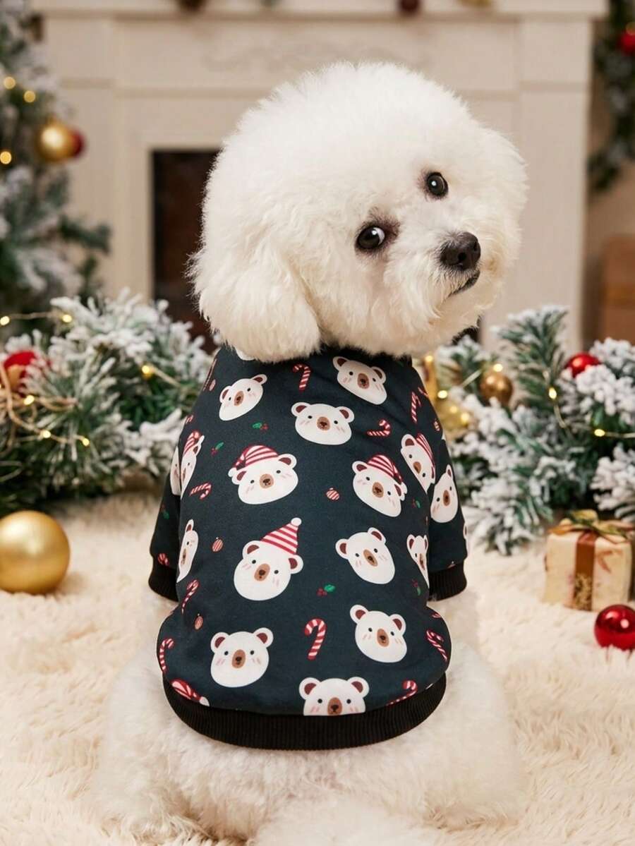 PETSIN 1 Pc Christmas White Bear And Candy Cane Christmas Skin Friendly Breathable Pet Clothes - Multicolor - View 1