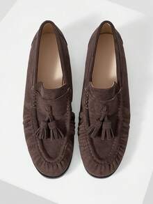 Mnmlis Women's Fashion Casual Fringed Pleated Comfortable Loafers - Coffee Brown - View 1