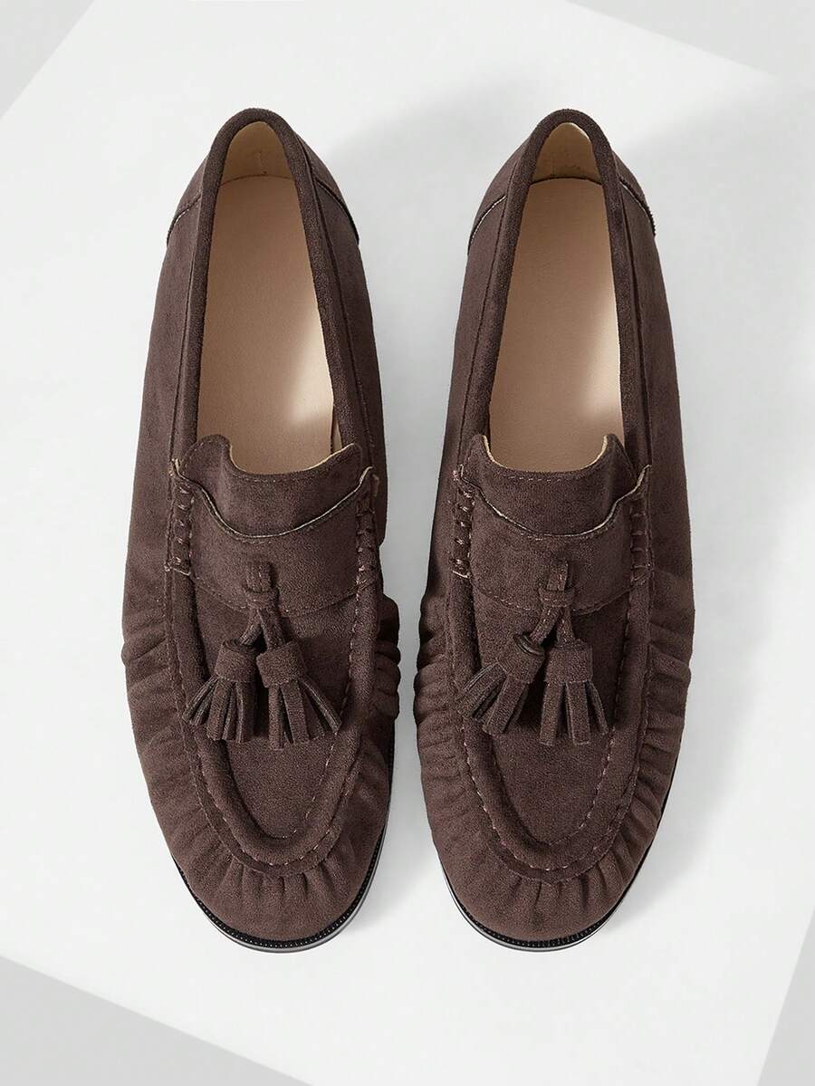 Mnmlis Women's Fashion Casual Fringed Pleated Comfortable Loafers - Coffee Brown - View 1