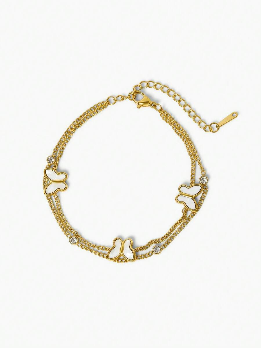 Vandermere 1 Piece Fashionable Butterfly Double-Layer Stainless Steel 18K Women's Bracelet - Gold - View 1