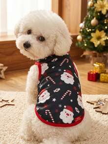 PETSIN 1pc Pet Christmas Santa Claus Print Sleeveless Tank Top For Dogs, Navy - Multicolor - View 3