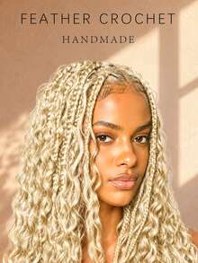 Boho Braids 女用捲曲鉤編髮 Miracle Knots 預分束羽毛感真人鉤編髮，省時捲曲隱形鉤編接髮，螺旋末端 #613 蜂蜜金 - S613 - 查看 6