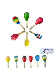 8pcs Wooden Maracas, Festive Wooden Maracas Toy, Musical Instrument, Random Pattern - Multicolor - View 1