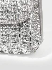 MOTF LADIES EXQUISITE SILVER FLIP PORTABLE MINI BAG, LIGHT LUXURY RETRO SQUARE RHINESTONE MOUTH RED ENVELOPE, FOR PARTIES, FESTIVALS, DINNERS, WEDDINGS - Silver - View 6