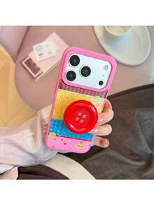 ShellaStory Frost Rose Children's Patch Button + Red Button Stand Colorful Polka Dot Button Patch Compatible With Apple 18pm Phone Case Phone 17 Stand 16 Dopamine 14 Adhesive Fashion, Unique, Girl, Creative, Geometric, Korean Style, Simple Style, Collage Style, Niche, Ins Style - Rose Red - View 12