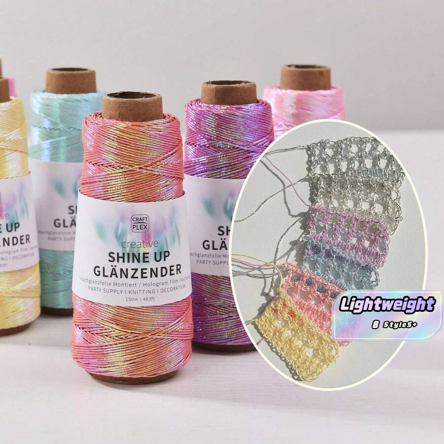 1mm/150m Glossy Holographic Flash Line, Wrapped With Gold And Silver Core, Suitable For DIY Weaving, Crochet, Party Decoration, And Jewelry Rainbow Yarn - Multicolor - View 1