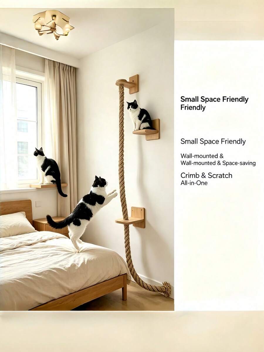 1PC Solid Wood Sisal Wall Mounted Cat Climbing Rope Durable Thickened Cat Tree Scratching Post Cup Shaped Hammock Home Pet Supplies For Cat Climbing Frame Cat Toy Cat House Cat Scratching Board
