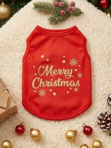 PETSIN 1pc Christmas Snowflake Pattern Red Pet Vest,Warm, Breathable, And Soft Pet Clothing - Multicolor - View 2