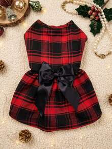 PETSIN Red & Black Plaid Bow Decor Pet Dress, Cute For Cats And Dogs - Red - View 2